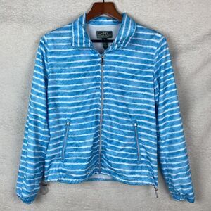 Lauren‎ Ralph Lauren Size M RL Active Blue White Striped Jacket Large Full Zip